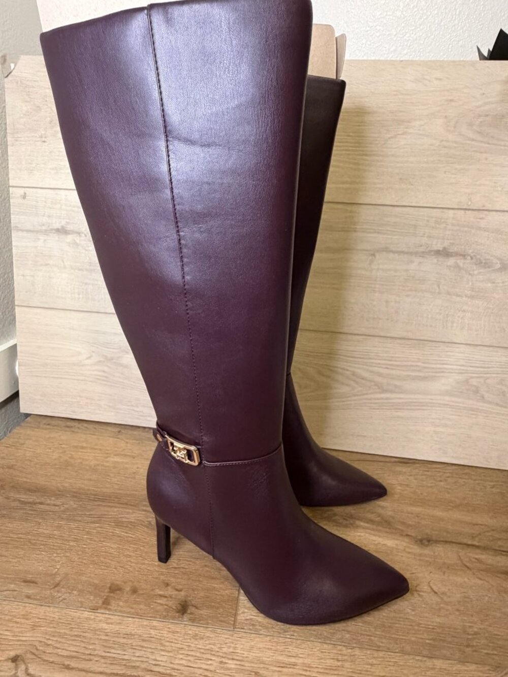 Tommy Hilfiger Women's Janyze Knee High Ankle Strap Boots Dark Red Size 8M